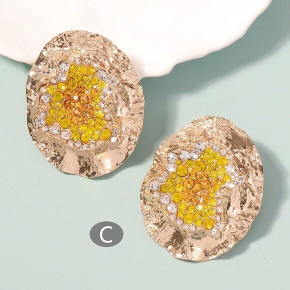 Multicolor Women's Random Color Rhinestone Decor Textured Stud Earring - Picture 7 of 7